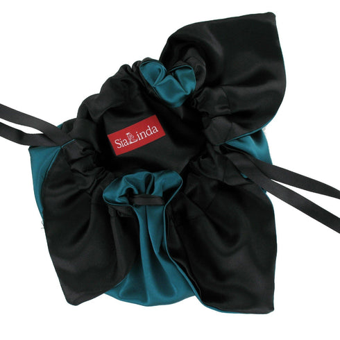 SiaLinda: Pompadour Tasche Vanessa, petrol türkis grün / schwarz, Satin - SiaLinda.com